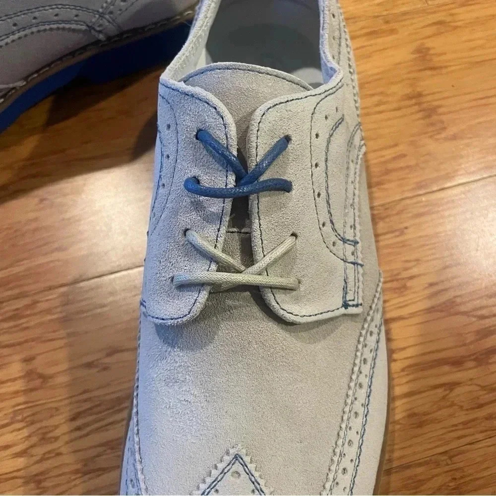 GBX Grieves Suede Men’s Wingtip Oxfords Professional Shoes Chalk White New Box - Picture 7 of 10